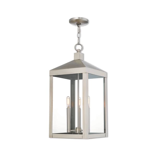 Livex Lighting Nyack 3 Light Brushed Nickel Outdoor Pendant Lantern 20587-91 - main